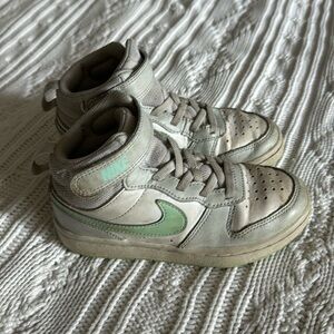 White with Mint blue Nike swoosh sneakers for kids